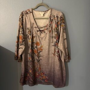 CJ Banks gray floral brushed pullover 3X